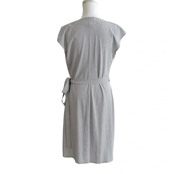 Athleta Newport Wrap Dress City Stripe Black/Sea Salt Medium - Picture 6 of 13